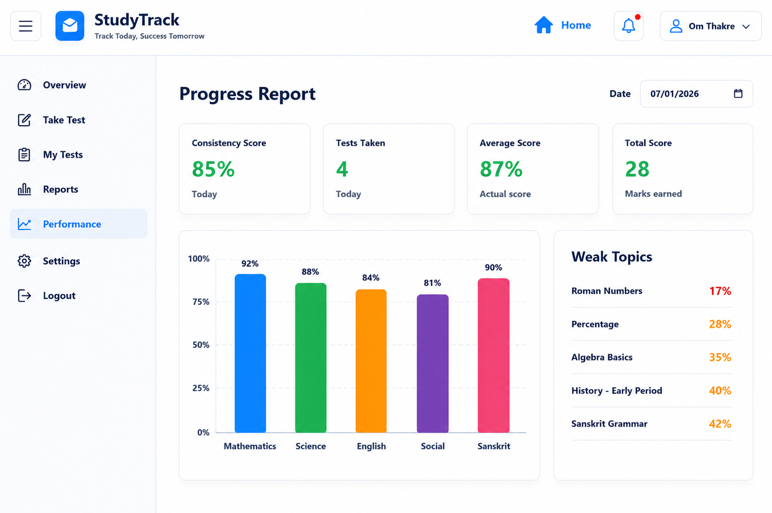 StudyTrack weekly progress report preview